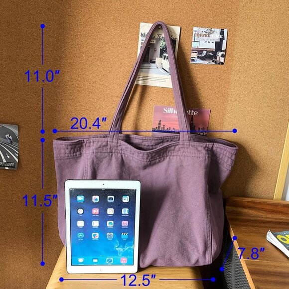 Canvas Tote Bag Women Large Capacity Casual Shoulder Work Travel Bag - Picture 3 of 5